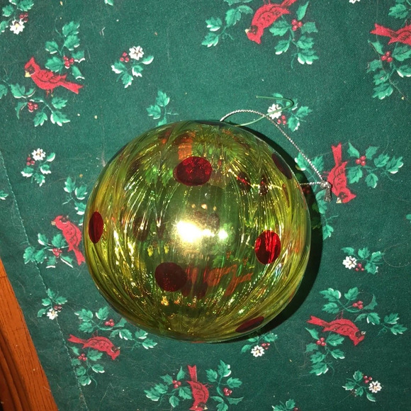 Yellow glass red polka dot ornament - Picture 2 of 2